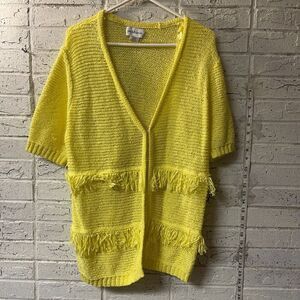 Peck & Peck Loose Knit Fringe Cardigan Sweater Yellow XL